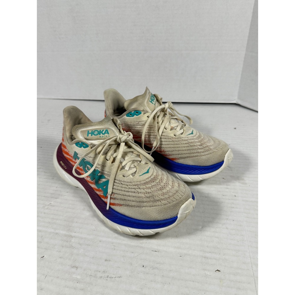 Hoka Mach 5 Mens Running Shoes Cream Orange Teal Blue PROFLY+ Sneakers